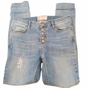 Free People High Rise Skinny Jeans Women’s 26 Blue Distressed Button Fly